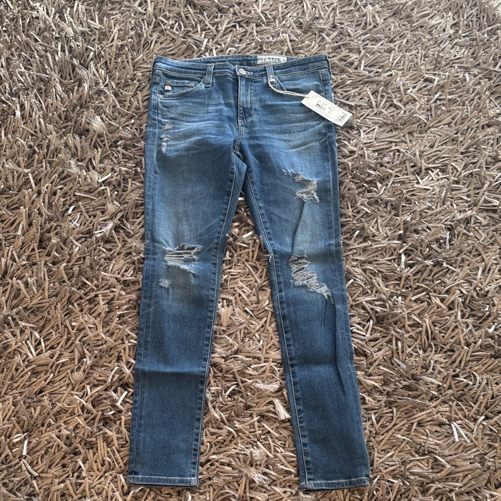 AG Blue Distressed Skinny Jeans